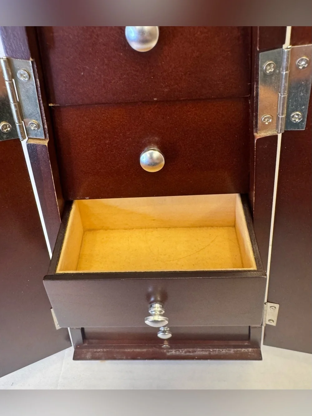 Dark Mahogany-colored Tapered Wooden Jewelry Armoire